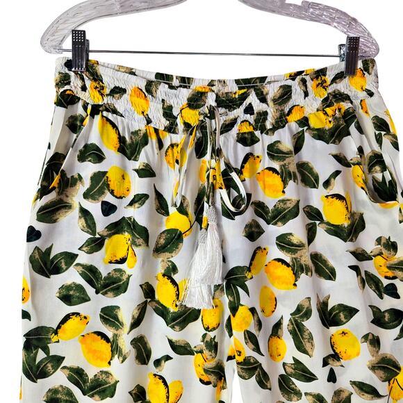 Solitaire Size Large Lemon Yellow Print Jogger Pant Pull On Beach  Pockets  #909 - Picture 4 of 10